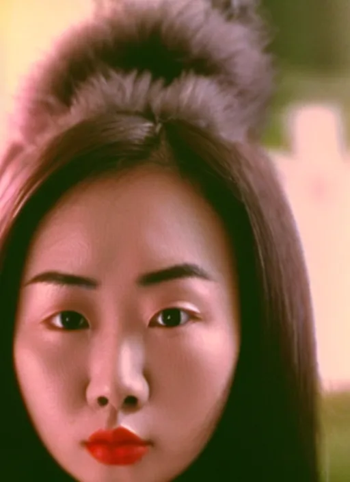 Image similar to a close up portrait film still of a 2 1 year old vietnamese actress from a year nineteen - seventy - two italian giallo film about furbys.