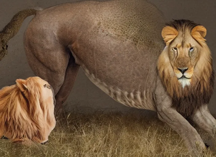 Prompt: a horse with a lions body and a lizards tail