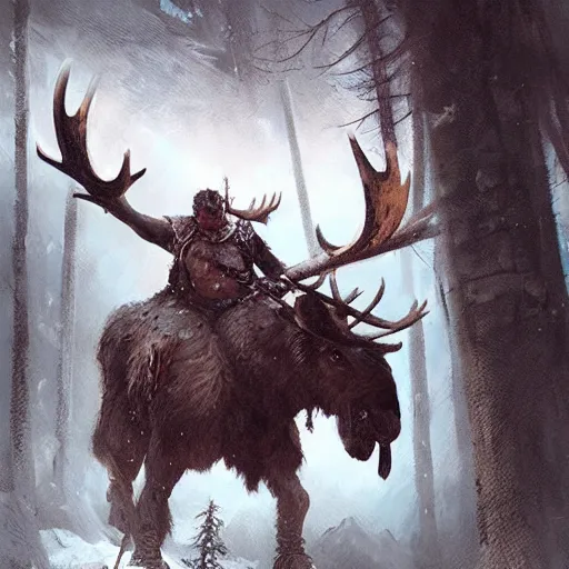 Image similar to barbarian with moose face by greg rutkowski