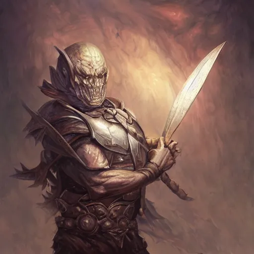 Prompt: portrait, mysterious wolfish man, wearing a dark armor, holding magic sword, rpg game, stern expression, main character, detailed, digital painting, artstation, sharp focus, illustration, artgerm, tomasz alen kopera, peter mohrbacher, donato giancola, joseph christian leyendecker, wlop, frank frazetta