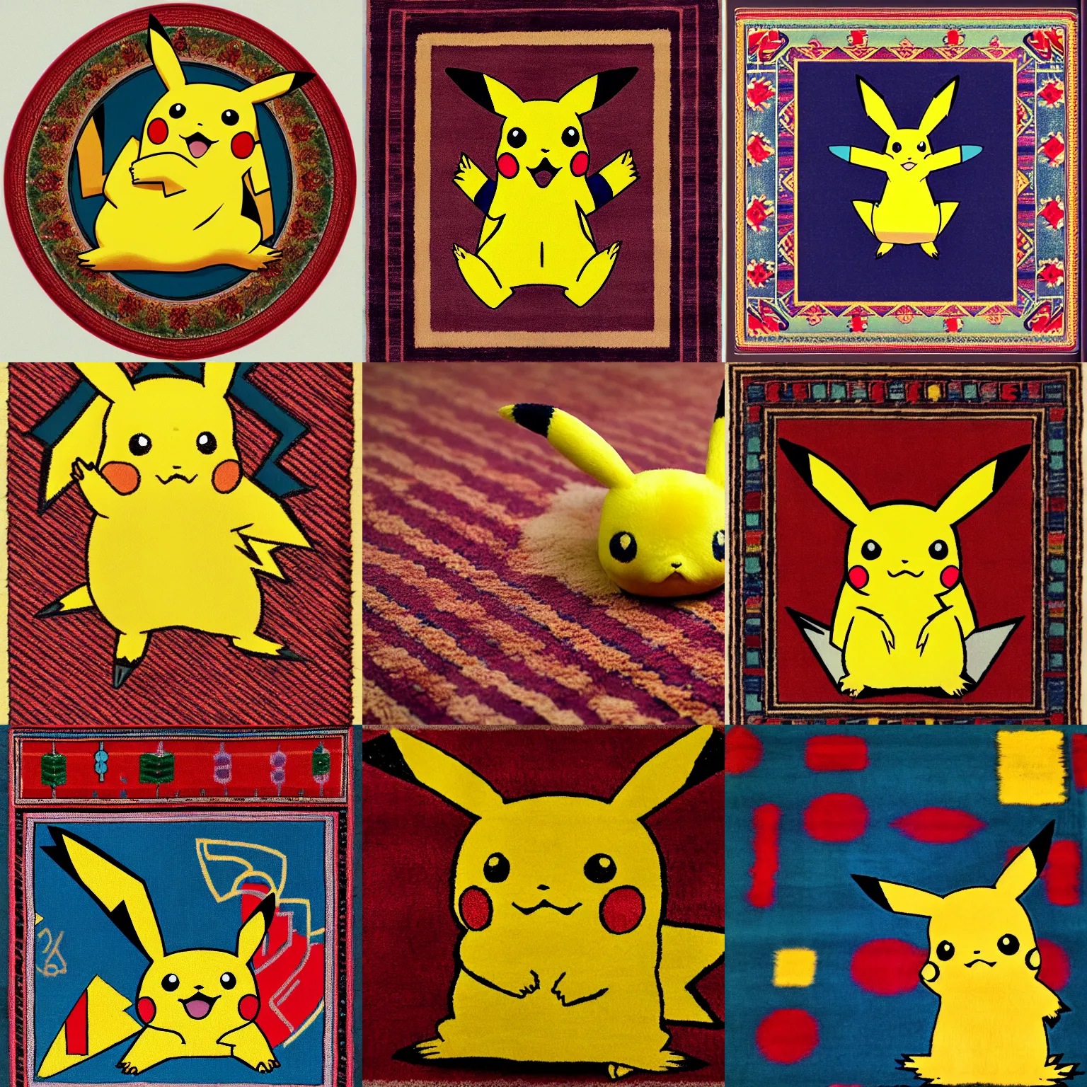 Prompt: pikachu in the style of a persian rug, studio lighting, photorealistic, kodachrome