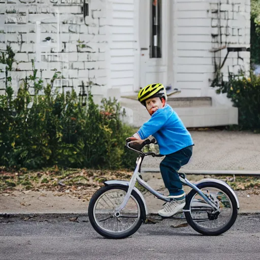 Prompt: a boy on a bike delivering volkswagens,