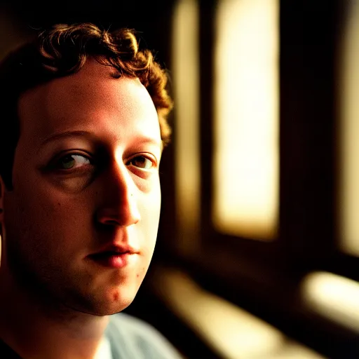 Image similar to close - up portrait of dark zuckerberg, the mind eraser, ominous dramatic low light, gritty high contrast, kodak portra 8 0 0, f 1. 8 8 5 mm zeiss lens