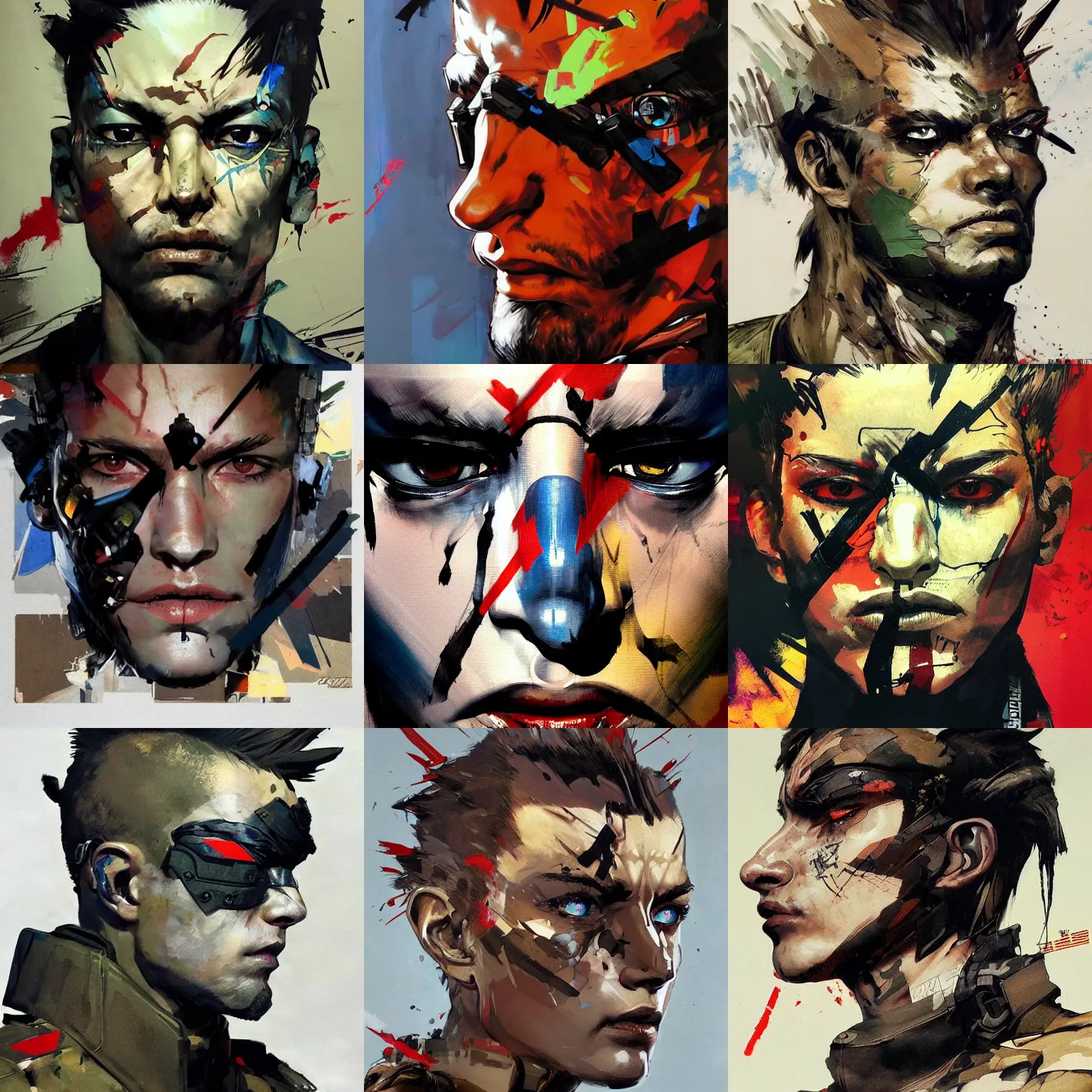 Prompt: a beautiful side portrait painting of a soldier.!! extreme, surreal cryptid eyes that glow!!. art by yoji shinkawa and sandra chevrier, trending on artstation, award - winning, perfect composition.