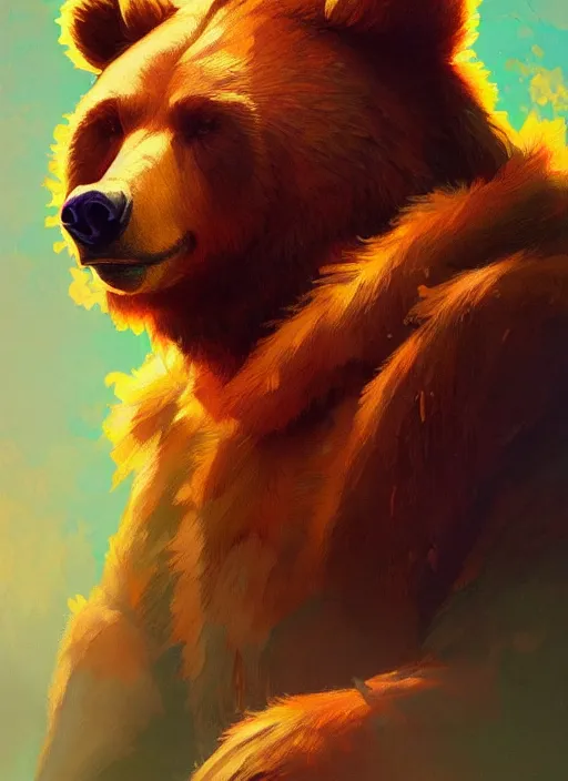 Prompt: portrait of anthropomorphic bear, colorful, highly detailed, digital painting, artstation, concept art, smooth, sharp focus, illustration, art by artgerm and greg rutkowski and alphonse mucha