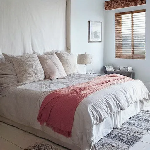 Image similar to a beautiful bedroom, beach aesthetic