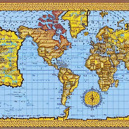 Prompt: pixel art of world map