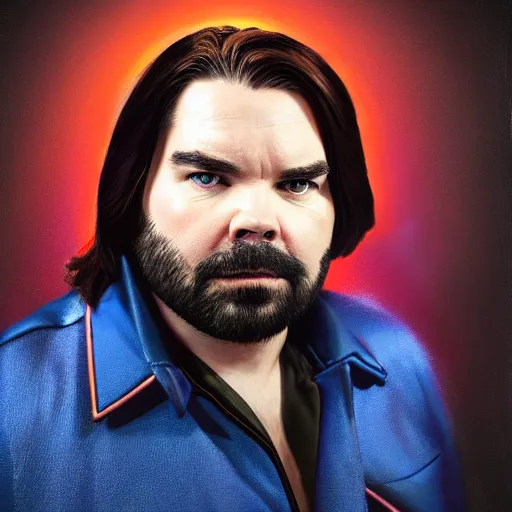 Image similar to hyperrealistic mixed media image of matt berry as jackie daytona, stunning 3 d render inspired art by xiang duan and thomas eakes and greg rutkowski, perfect facial symmetry, hyper realistic texture, realistic, highly detailed attributes and atmosphere, dim volumetric cinematic lighting, 8 k octane detailed render, post - processing, masterpiece,