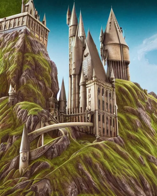 Image similar to hogwarts by roger dean, biomechanical, 4 k, hyper detailed