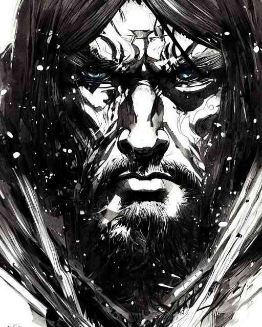 Image similar to portrait of conan the barbarian, concept art, sumi - e style, intricate linework, artstation, trending, highly detailed, smooth, focus, art by yoji shinkawa