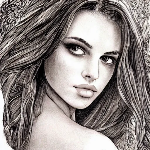 Image similar to a perfectly drawn artwork of a beautiful woman, illustration