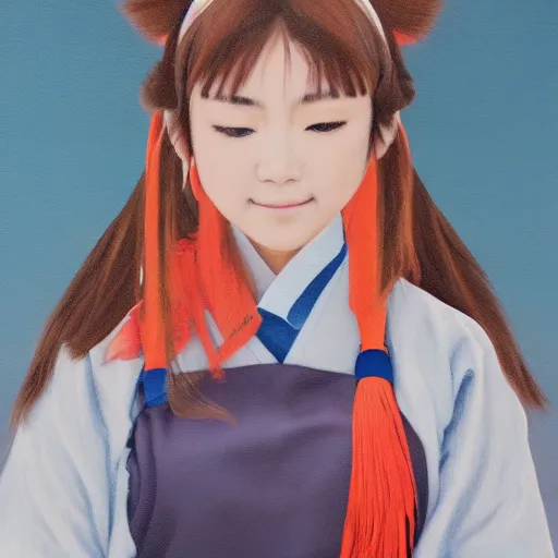 Image similar to a painting of Japanese schoolgirl, clothed, VFX