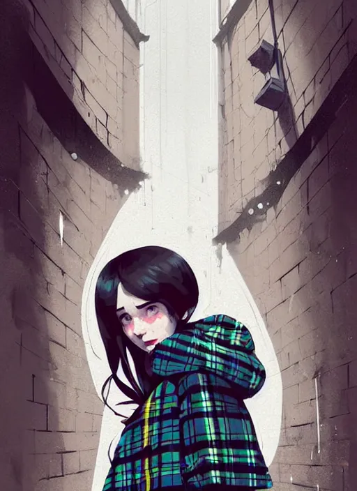 Image similar to highly detailed portrait of a sewer scotish young lady, tartan hoody, white afro hair by atey ghailan, by greg rutkowski, by greg tocchini, by james gilleard, by joe fenton, by kaethe butcher, gradient cyan, brown, blonde cream and white color scheme, grunge aesthetic!!! ( ( graffiti tag wall background ) )