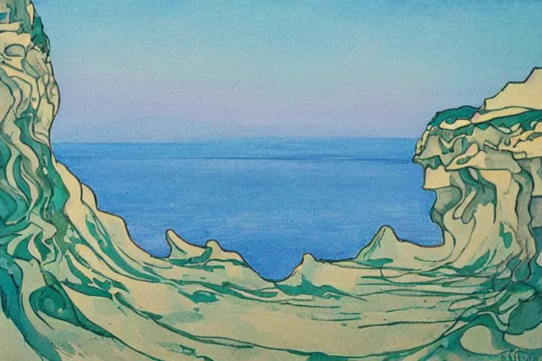 Prompt: seaside cliffs in the style of art nouveau