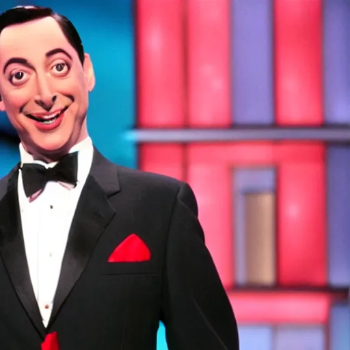 Image similar to Pee-wee Herman as the host of Jeopardy
