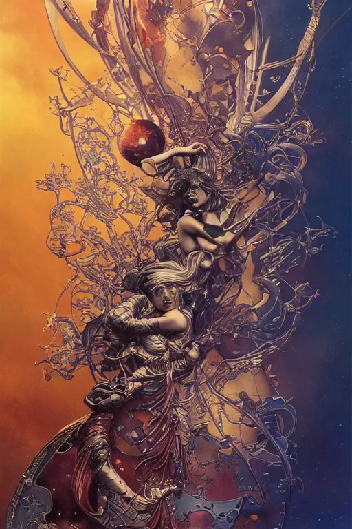 Prompt: now is the time to relaunch the dream weapon, by artgerm and yoshitaka amano and moebius and hr giger and zdislaw beksinski and hajime sorayama and alphonse mucha, hyperdetailed, symmetry, glamour, surreal, dc comics, ornate, stunning, nebula, explosions in the sky, trending on artstation