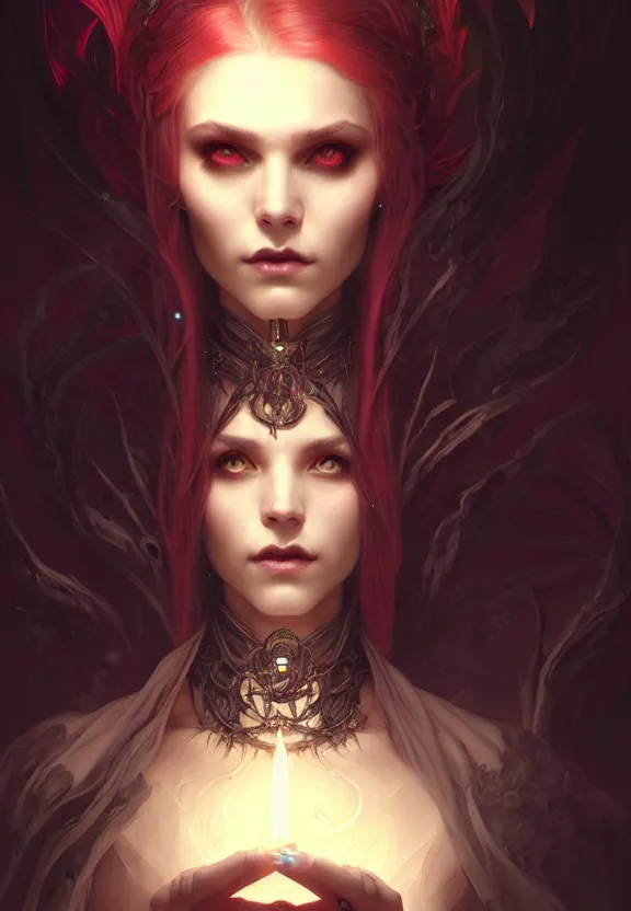 Image similar to Necromancer Sorceress, fantasy magic, undercut hairstyle, dark light night, intricate, elegant, sharp focus, illustration, highly detailed, digital painting, concept art, matte, art by WLOP and Artgerm and Greg Rutkowski and Alphonse Mucha, masterpiece