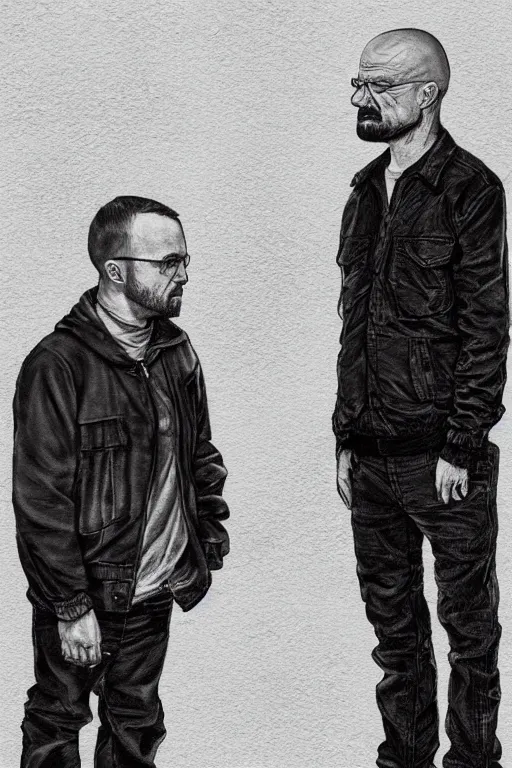 Image similar to Walter White and Jesse Pinkman, couple portrait