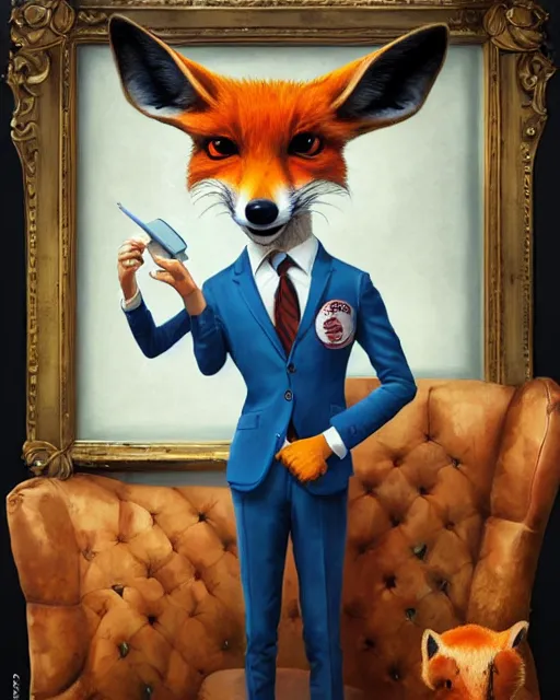 Image similar to a cute male anthropomorphic vulpes vulpes fulva wearing suit writing on blackboard, pixar style, by tristan eaton stanley artgerm and tom bagshaw