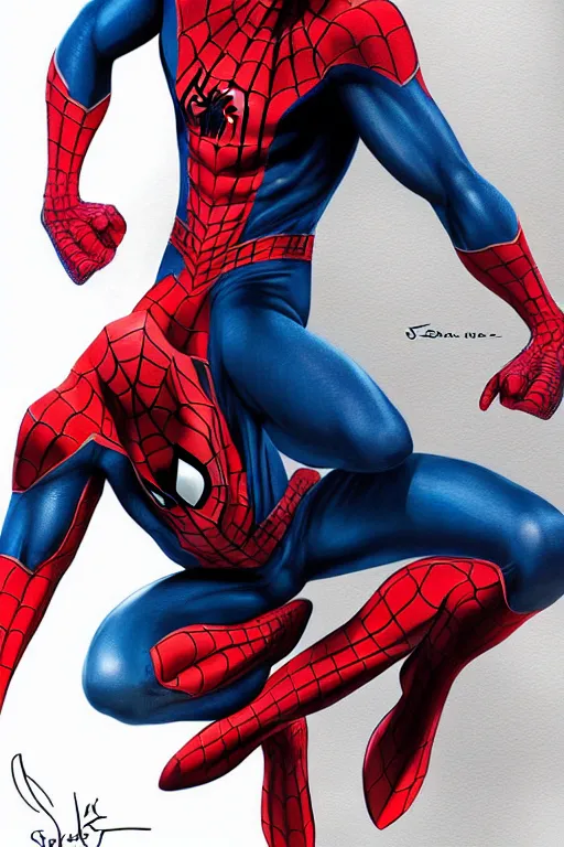 Image similar to photo of spider - man in the style of stefan kostic, realistic, half body shot, sharp focus, 4 k high definition, insanely detailed, intricate, elegant, art by stanley lau and artgerm