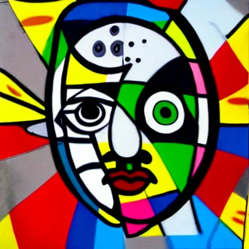 Image similar to graffiti of man with one eye in the style of romero britto