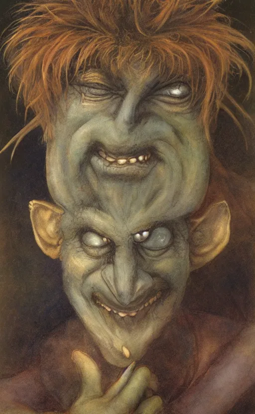 Prompt: mischievous troll man, by brian froud, stars, muted colors, oil on canvas, oil panting