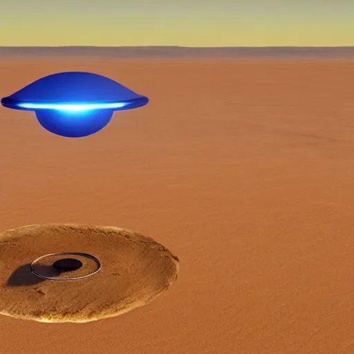 Image similar to concept art of a ufo over an american desert,