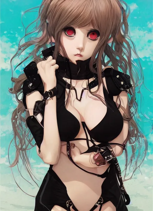 Prompt: portrait of beautiful young gothic anime maiden in bikini armor, cute-fine-face, pretty face, realistic shaded Perfect face, fine details. Anime, cyberpunk, highly detailed, artstation, illustration, art by Ilya Kuvshinov and Gustav Klimt