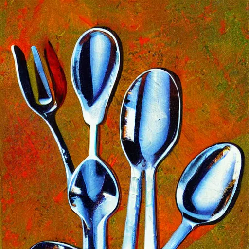 Image similar to retro 7 0 ’ s art painting of the king of spoons