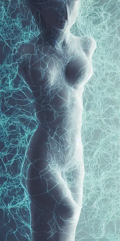 Image similar to cyber glitch art of a beautiful human body made of porcelain