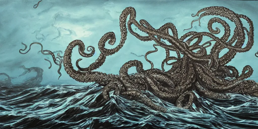 Prompt: realistic painting of a kraken, 1450, ink, 8k, ultra realistic