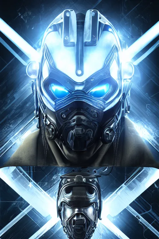 Image similar to cyber cyborg ninja mask helmet metal gear solid artic suit swat commando, global illumination ray tracing hdr fanart arstation by sung choi and eric pfeiffer and gabriel garza and casper konefal, a spectacular view cinematic rays of sunlight comic book illustration, by john kirby