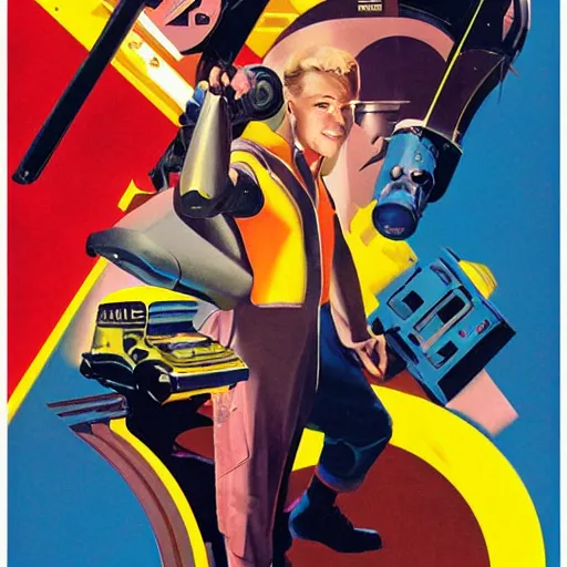 Image similar to a retro futuristic poster design by drew struzan & joseph christian leyendecker,