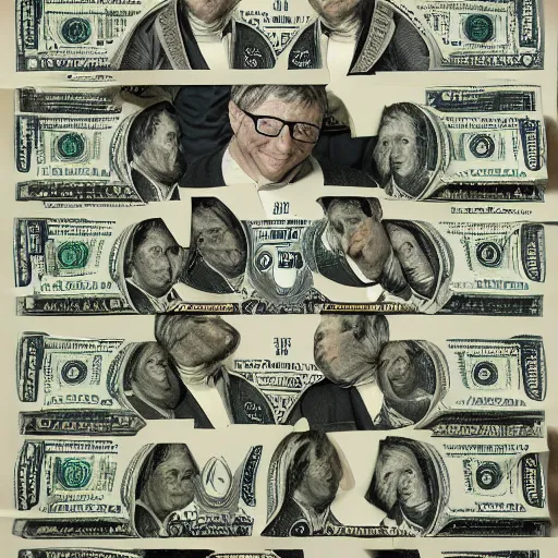 Prompt: Bill gates building gates made of dollar bills, rococo painting, smooth, sharp focus,, pixiv, ultra highly detailed