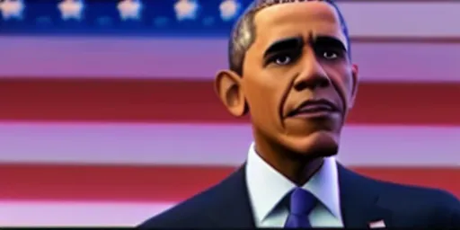 Image similar to president obama in fortnite, cinematic, dramatic, unreal engine