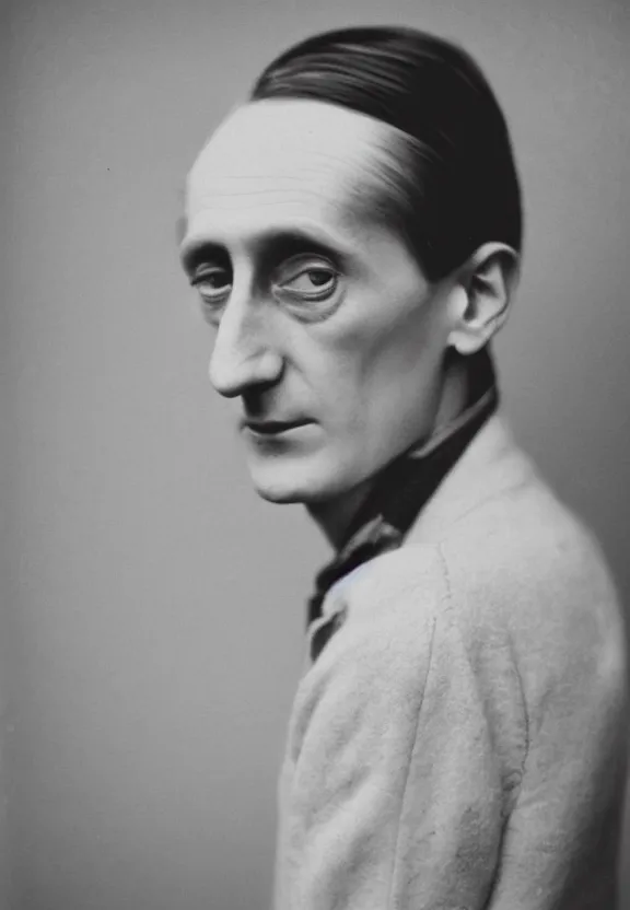 Image similar to a close - up casual photo of young marcel duchamp by irving penn, 1 9 2 0 s monochrome snapshot, graflex 4 x 5, f 1. 8, 3 5 mm, ilford delta 3 2 0 0 pro