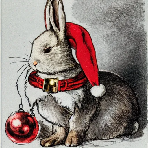 Image similar to a christmas card of a rabbit dressed as santa, in the style of anders zorn
