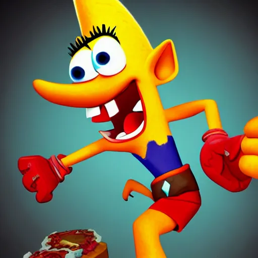 Image similar to crash bandicoot as a spongebob character