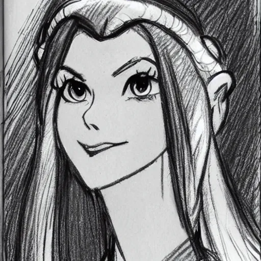 Image similar to milt kahl sketch of victoria justice with tendrils hair style as princess padme from star wars episode 3