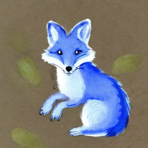 Prompt: a blue tailed fox searching for easter eggs, cute aquarel