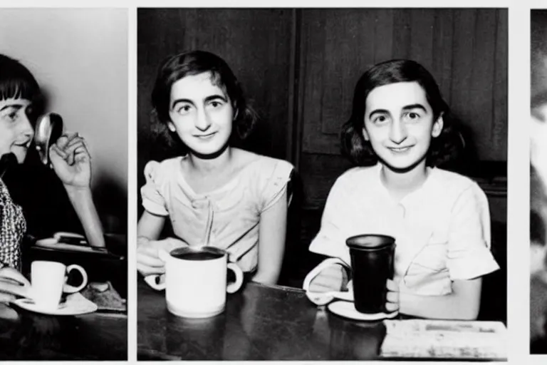 Image similar to anne frank and tupac shakur drinking coffee