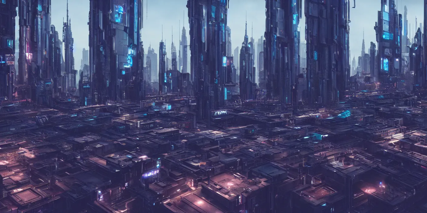 Image similar to high resolution photo of a european cityscape in the future, sci - fi, cyberpunk, octane render, unreale engine, ray traced, hyper detailed