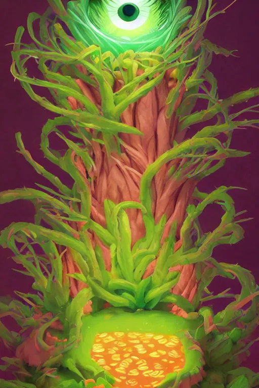 Image similar to roots cactus sushi cristal smurf ghost creature animal sushi cristal very big eye roots cactus elemental flush of force nature micro world fluo fishscale, behance hd by jesper ejsing, by rhads, makoto shinkai and lois van baarle, ilya kuvshinov, rossdraws radiating a glowing aura global illumination ray tracing hdr