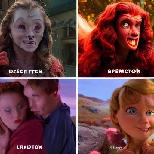 Prompt: live action disney turning red, 8k resolution, full HD, cinematic lighting, award winning, anatomically correct