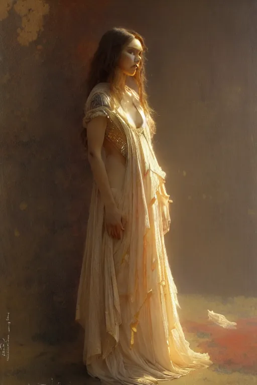 Image similar to a full body portrait of statan daughter wearing gown, high detail, cleary see face, by gaston bussiere, bayard wu, greg rutkowski, odd nerdrum, maxim verehin, dan dos santos, masterpiece, sharp focus, cinematic lightning