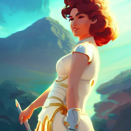 Image similar to Portrait of Lisa Ann as Athena, the greek goddess of wisdom, mattepainting concept Blizzard pixar maya engine on stylized background splash comics global illumination lighting artstation lois van baarle, ilya kuvshinov, rossdraws