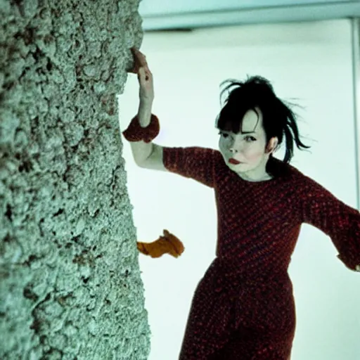 Image similar to ((((Bjork)))) !!!!!!!!!!climbing out of a TV!!!!!!!!!!!, J-horror, film still