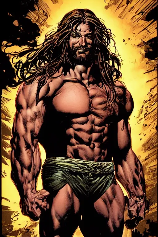 Image similar to character art by mike deodato, jesus, absolute chad