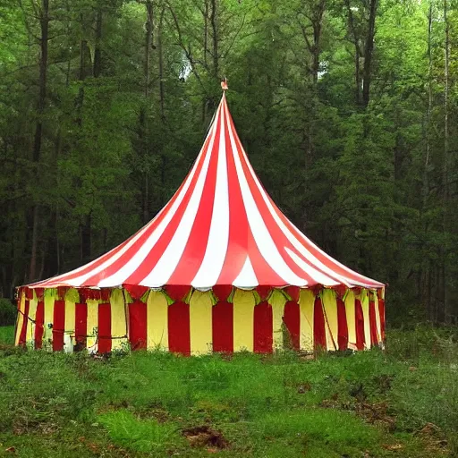 Image similar to a circus tent in the middle of the forest