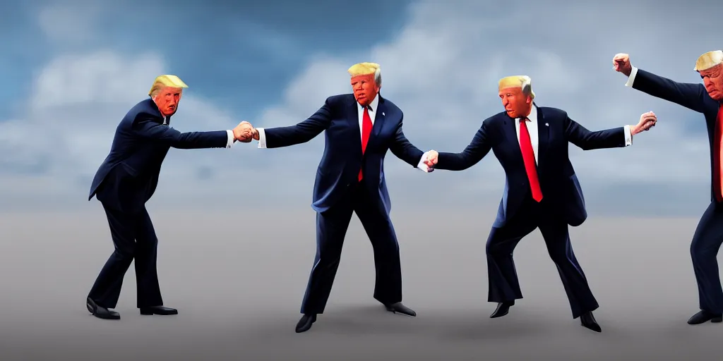 Image similar to donald trump and joe biden having a fist fight, sharp focus, matte painting, illustration, concept art,